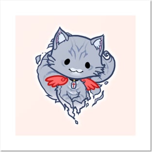 Halloween Chibi Winged Kitty - Grey Tabby Ghost Cat Posters and Art